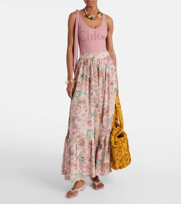 Falda midi de crepé de china de seda | Chloé