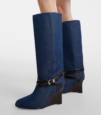 Kat denim knee-high wedge boots | Ganni