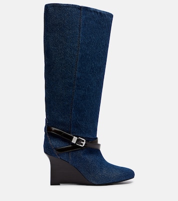 Kat denim knee-high wedge boots | Ganni
