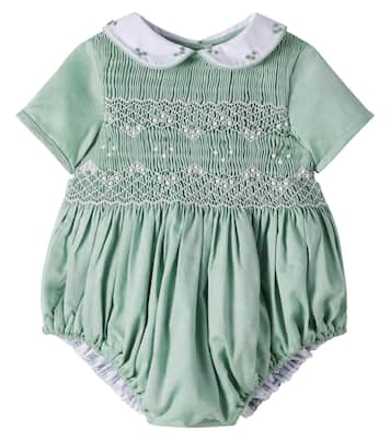 Baby smocked embroidered cotton playsuit | Pepa London