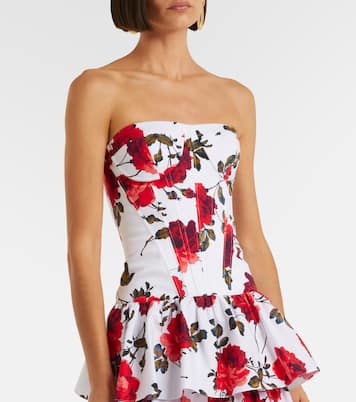 Floral tiered cotton-blend corset dress | Carolina Herrera