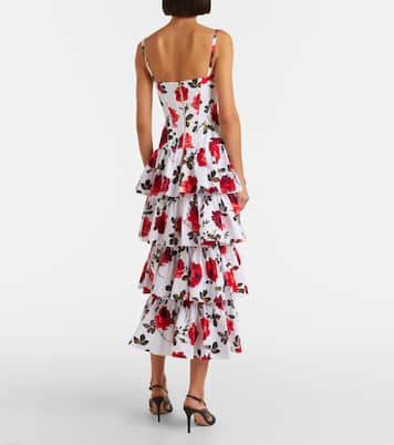 Floral tiered cotton-blend corset dress | Carolina Herrera