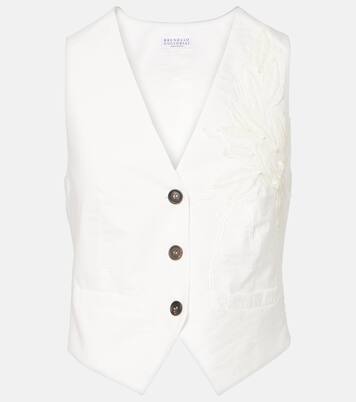 Chaleco de popelín en mezcla de algodón con Monili | Brunello Cucinelli