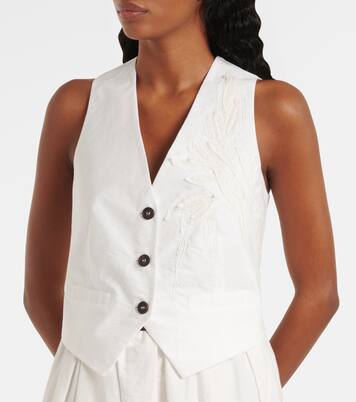 Chaleco de popelín en mezcla de algodón con Monili | Brunello Cucinelli