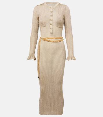 Ribbed-knit lamé midi dress | Self-Portrait