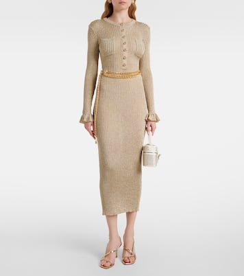 Ribbed-knit lamé midi dress | Self-Portrait