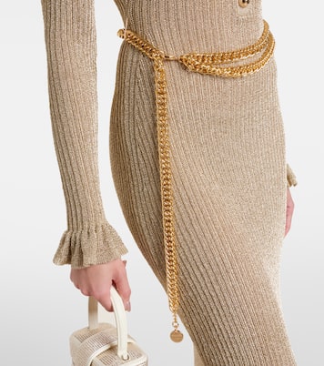 Ribbed-knit lamé midi dress | Self-Portrait