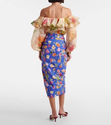 Floral ruched cotton-blend midi skirt | Carolina Herrera