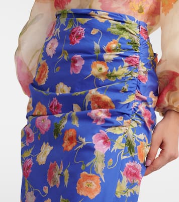 Floral ruched cotton-blend midi skirt | Carolina Herrera