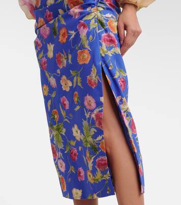 Floral ruched cotton-blend midi skirt | Carolina Herrera