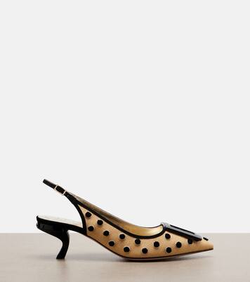 Slingback-Pumps Virgule aus Canvas mit Veloursleder | Roger Vivier