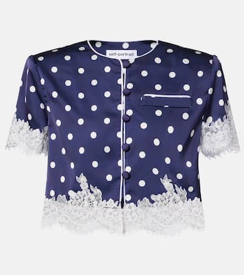 Lace-trimmed polka-dot satin crop top | Self-Portrait