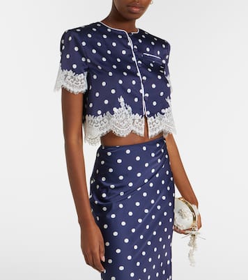Lace-trimmed polka-dot satin crop top | Self-Portrait