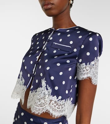 Lace-trimmed polka-dot satin crop top | Self-Portrait