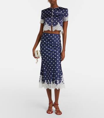 Lace-trimmed polka-dot satin crop top | Self-Portrait