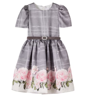 Checked floral belted dress | Monnalisa