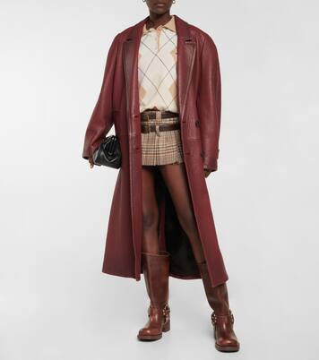 Mini-jupe en laine vierge à carreaux | Miu Miu