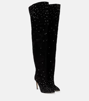 Embellished suede over-the-knee boots | Paris Texas