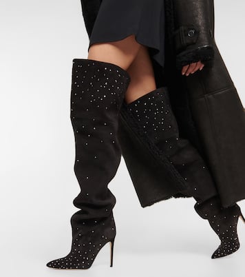 Embellished suede over-the-knee boots | Paris Texas