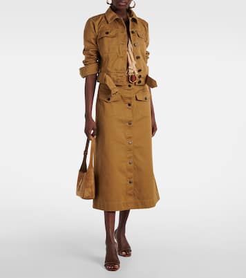 Falda midi de sarga de algodón | Saint Laurent