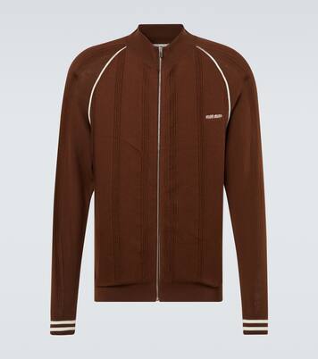 Logo cotton-blend zip-up cardigan  | Miu Miu