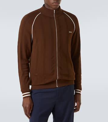 Logo cotton-blend zip-up cardigan  | Miu Miu