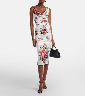 Abito midi in raso con stampa floreale | Dolce&Gabbana