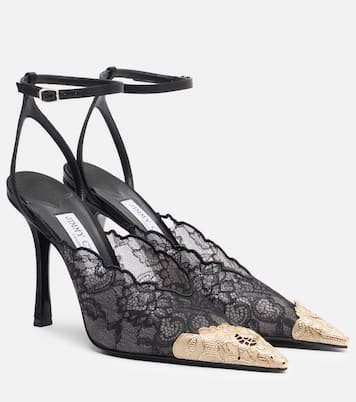 Faiz 100 leather-trimmed lace pumps | Jimmy Choo