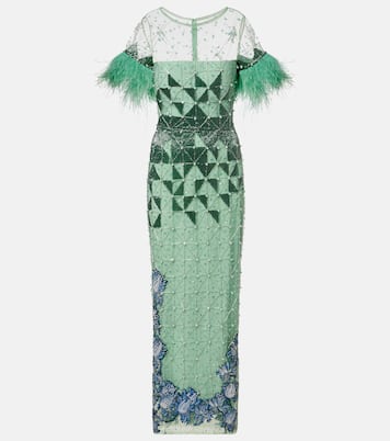 Embellished feather-trimmed gown | Là Fuori
