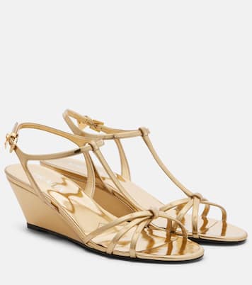 Metallic leather wedge sandals | Prada