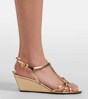 Metallic leather wedge sandals | Prada