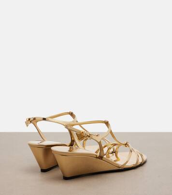 Metallic leather wedge sandals | Prada