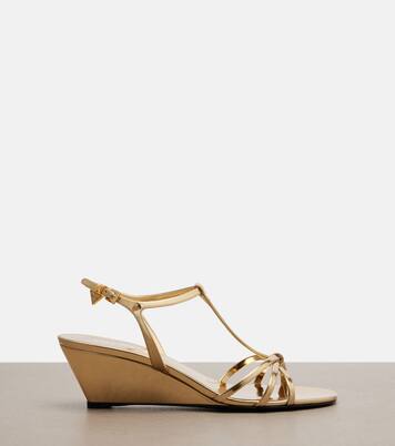 Metallic leather wedge sandals | Prada