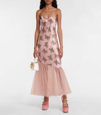 Robe imprimée en satin de soie et tulle | Rodarte