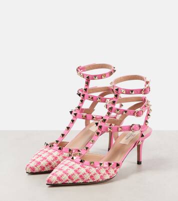 Rockstud 65 bouclé-trimmed leather pumps | Valentino Garavani