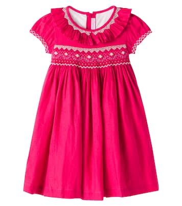 Embroidered smocked linen dress | La Coqueta