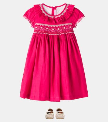 Embroidered smocked linen dress | La Coqueta
