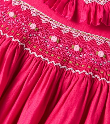 Embroidered smocked linen dress | La Coqueta