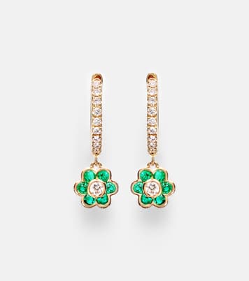 Pendientes Flora de oro de 18 ct con diamantes y esmeraldas | Anita Ko