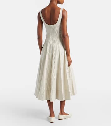 Striped pleated cotton midi dress | Staud