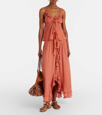 Neree ruched ruffled midi skirt | Poupette St Barth