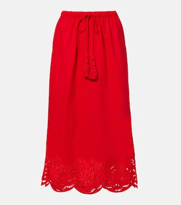 Broderie anglaise linen-blend midi skirt | Farm Rio