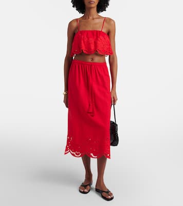 Broderie anglaise linen-blend midi skirt | Farm Rio