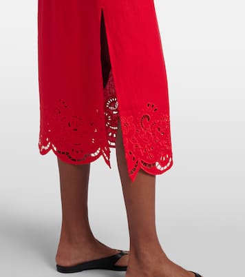 Broderie anglaise linen-blend midi skirt | Farm Rio