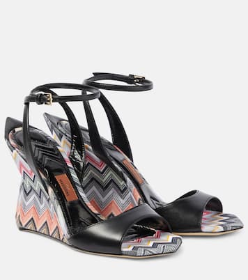 Wedge-Sandalen aus Leder mit Häkelstrick | Missoni