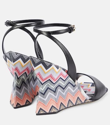 Wedge-Sandalen aus Leder mit Häkelstrick | Missoni