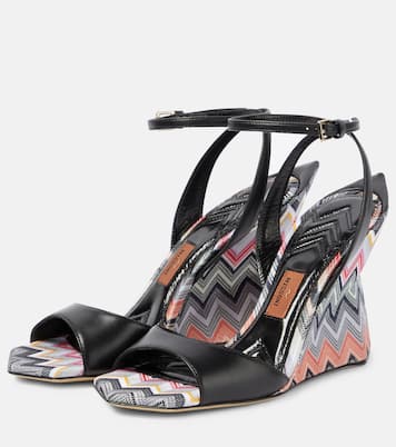 Wedge-Sandalen aus Leder mit Häkelstrick | Missoni