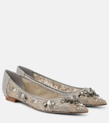 Embellished leather-trimmed ballet flats | Rene Caovilla