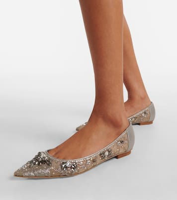 Embellished leather-trimmed ballet flats | Rene Caovilla