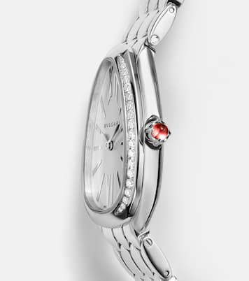Orologio Serpenti Seduttori 33 mm in acciaio inossidabile con diamanti e rubellite | Bvlgari